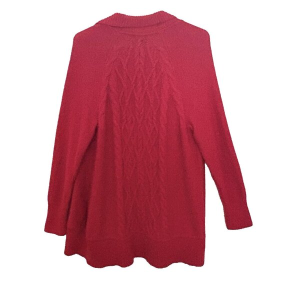 Talbots Women's 1X Red Open Front Sweater Lambswool Blend Cable Knit Cardigan - Picture 5 of 8